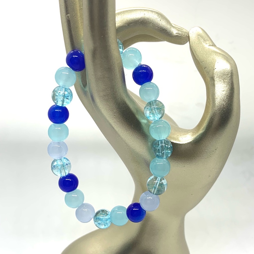 [Ocean Blue] Stretchy Amazing Glass & Crackle Beaded Bracelet